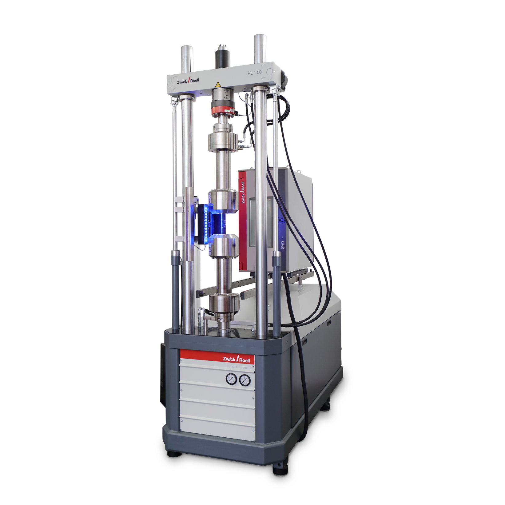 Servohydraulische testmachine als compact systeem met geïntegreerd hydraulisch aggregaat